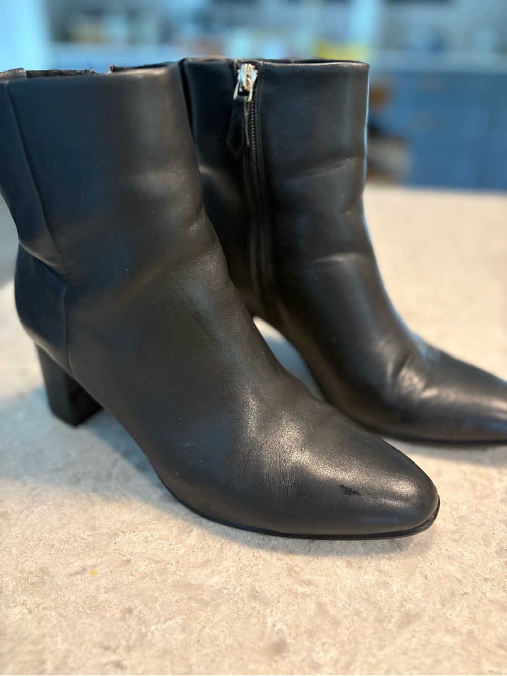 AEROSOLES Black Leather Ankle Booties with Side Zip